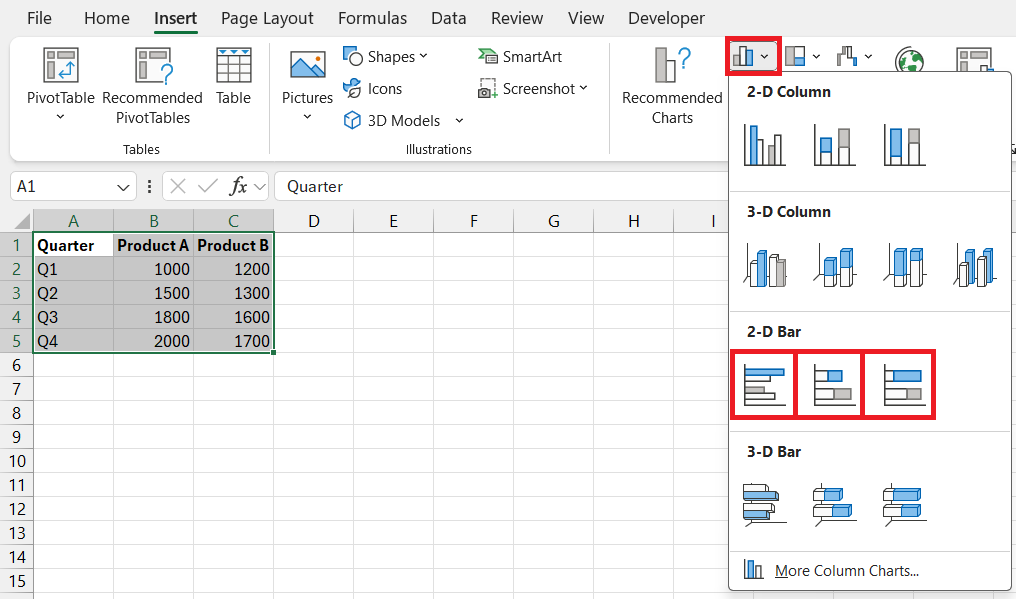 double bar graph in excel