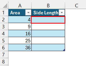 square root in excel