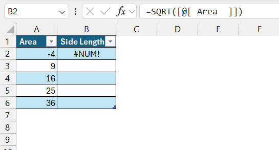 square root in excel