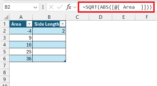 square root in excel