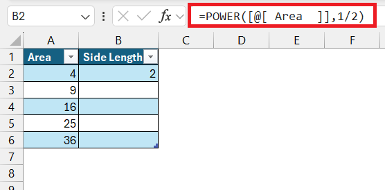 square root in excel