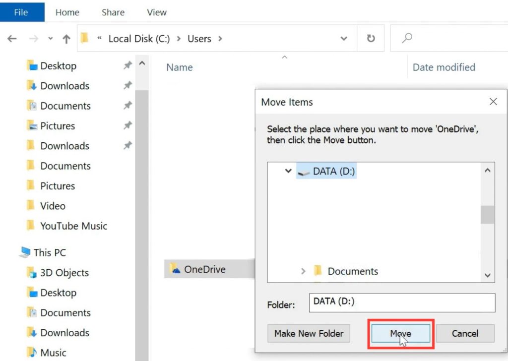 Change onedrive folder location