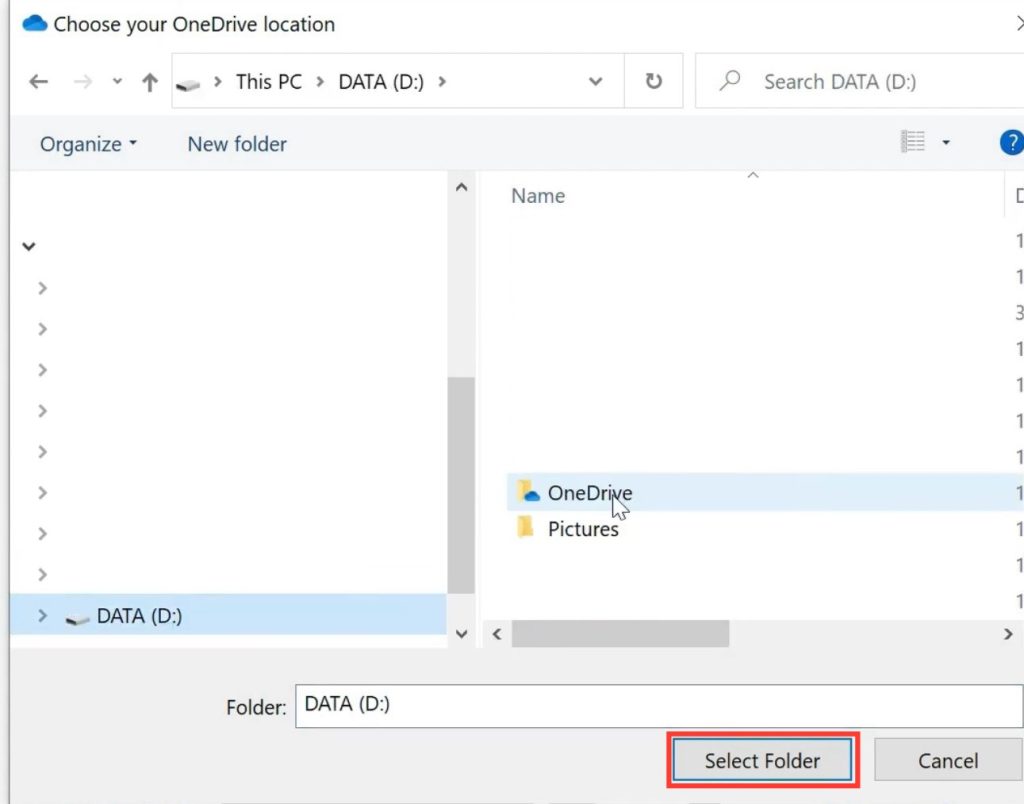 Change onedrive folder location