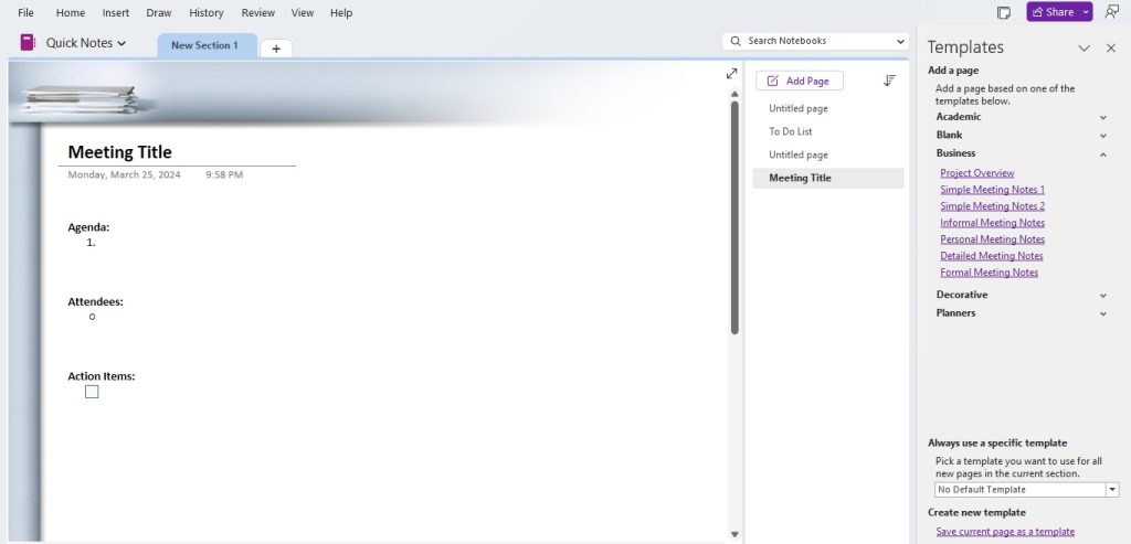 Onenote meeting templates