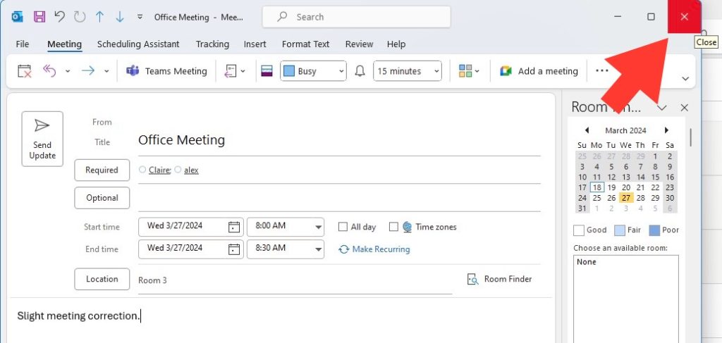 Update Outlook Meetings Without Alerts