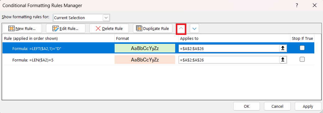 highlight rows that starts with d