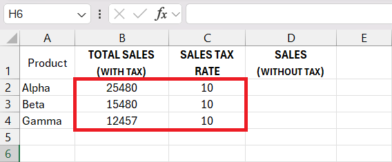 Reverse Sales Tax Calculation in Excel