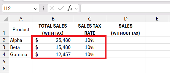 Reverse Sales Tax Calculation in Excel