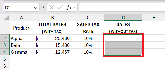 Reverse Sales Tax Calculation in Excel