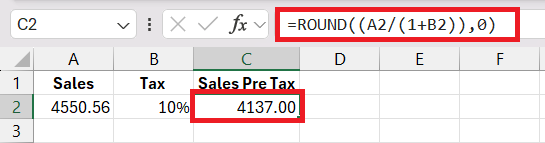 Reverse Sales Tax Calculation in Excel