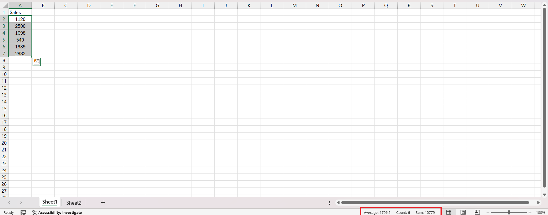 Excel Status Bar Not Showing Sum