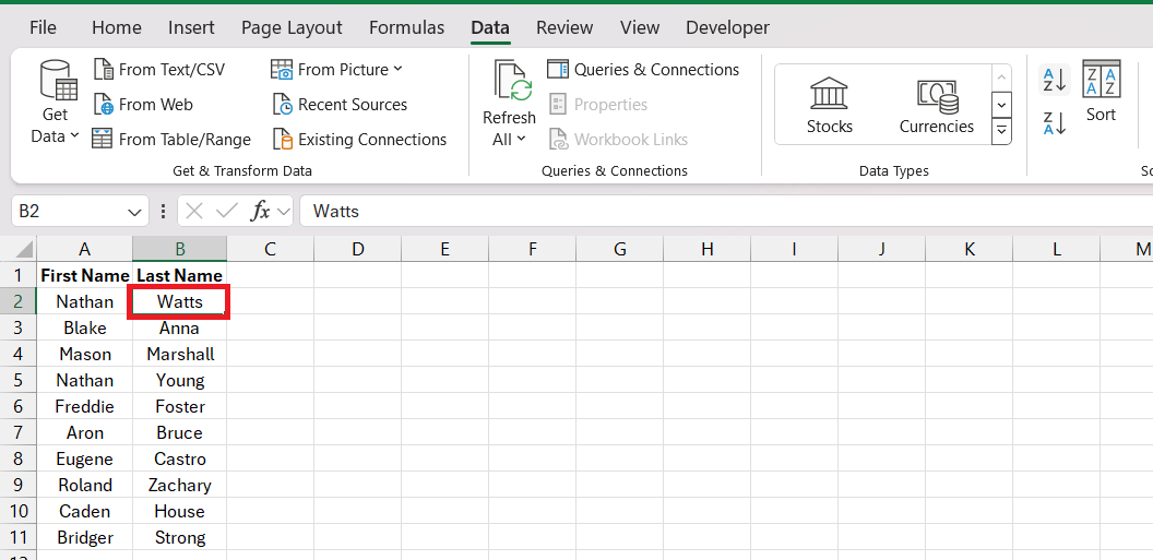 sort by name in excel