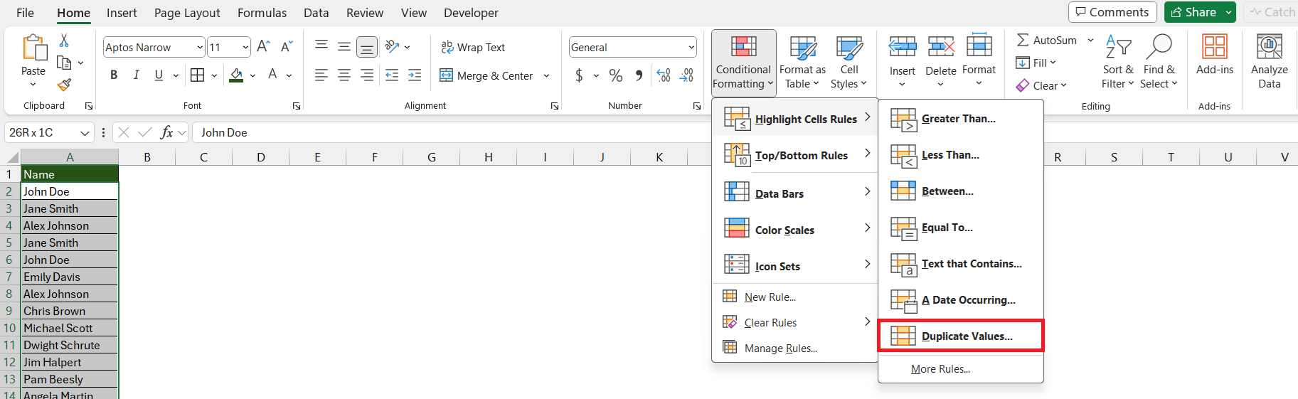 Duplicates in Excel