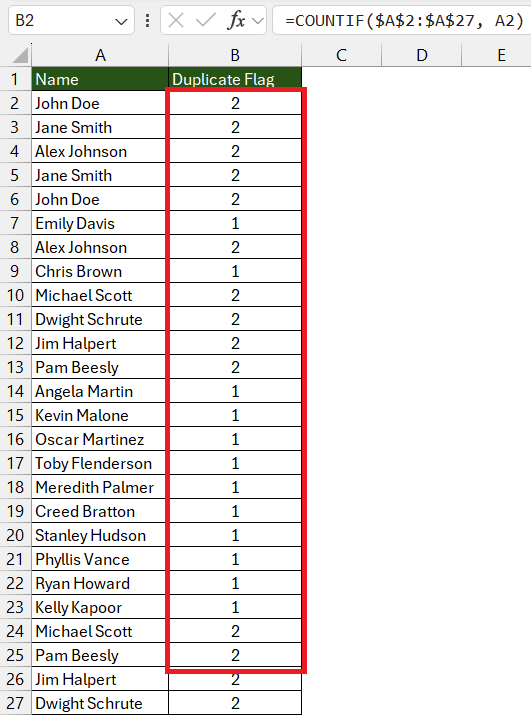 Duplicates in Excel