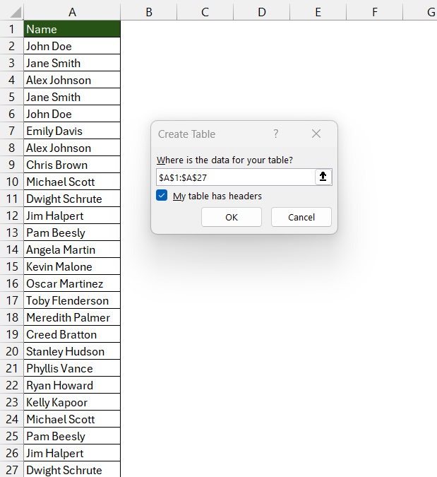 Duplicates in Excel