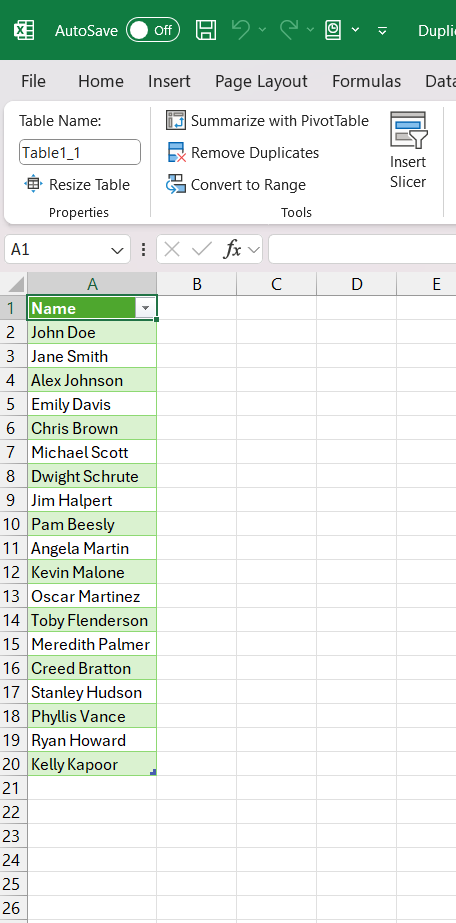 Duplicates in Excel