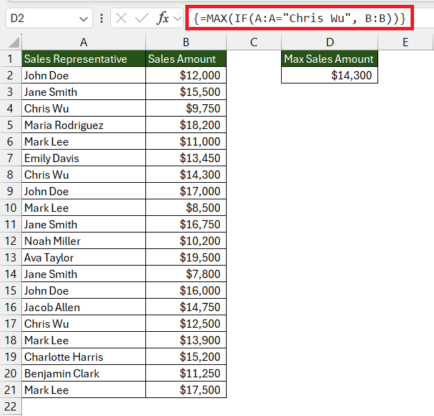 maxifs function in excel