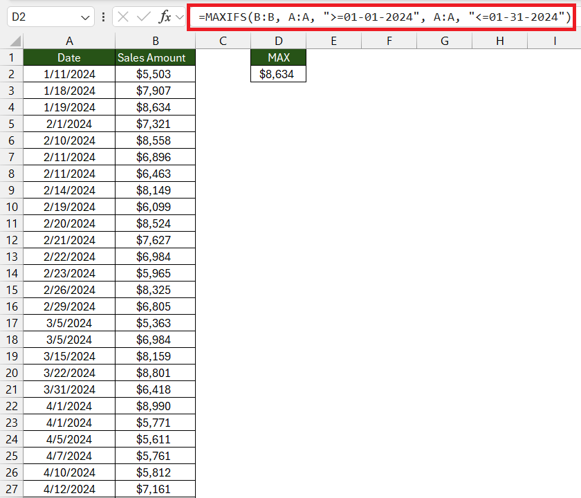 maxifs function in excel