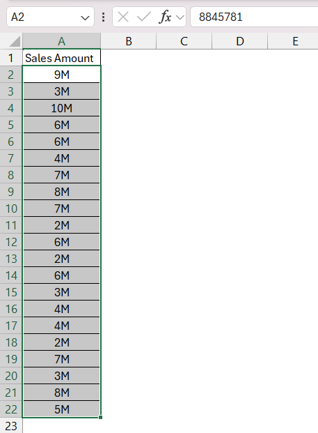 million format in excel