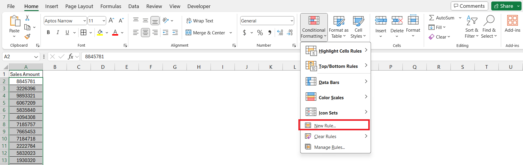 million format in excel