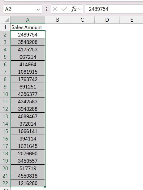 million format in excel