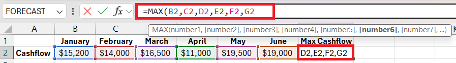 max cash flow in excel