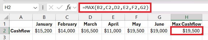 max cash flow in excel