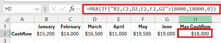 max cash flow in excel