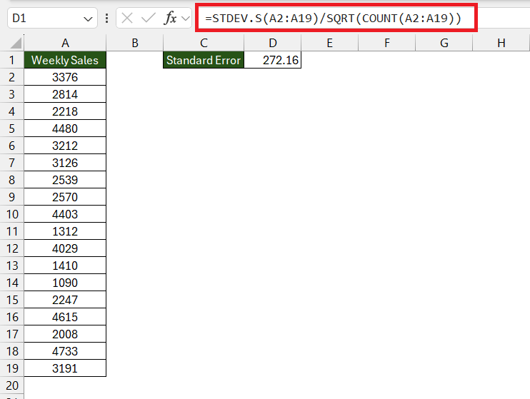 standard error in excel