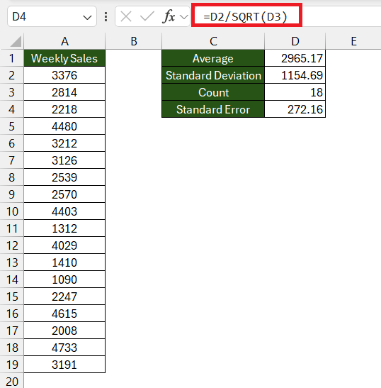 standard error in excel