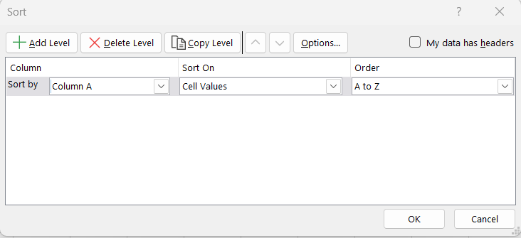 Ascending in Excel