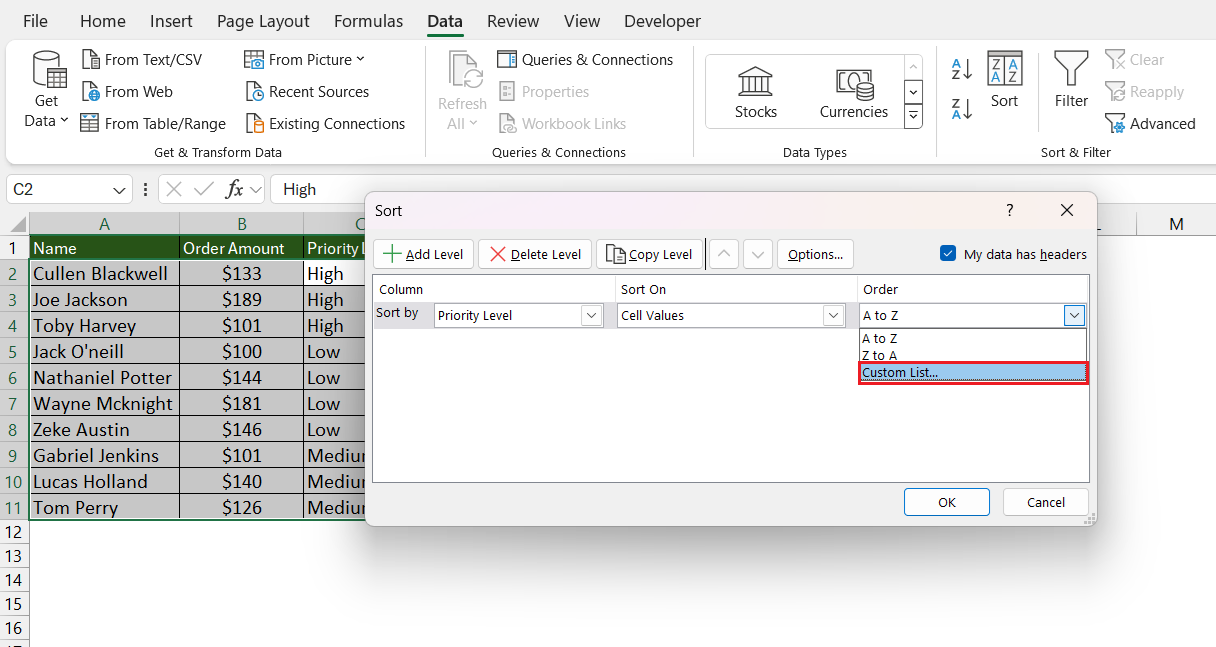 Ascending in Excel