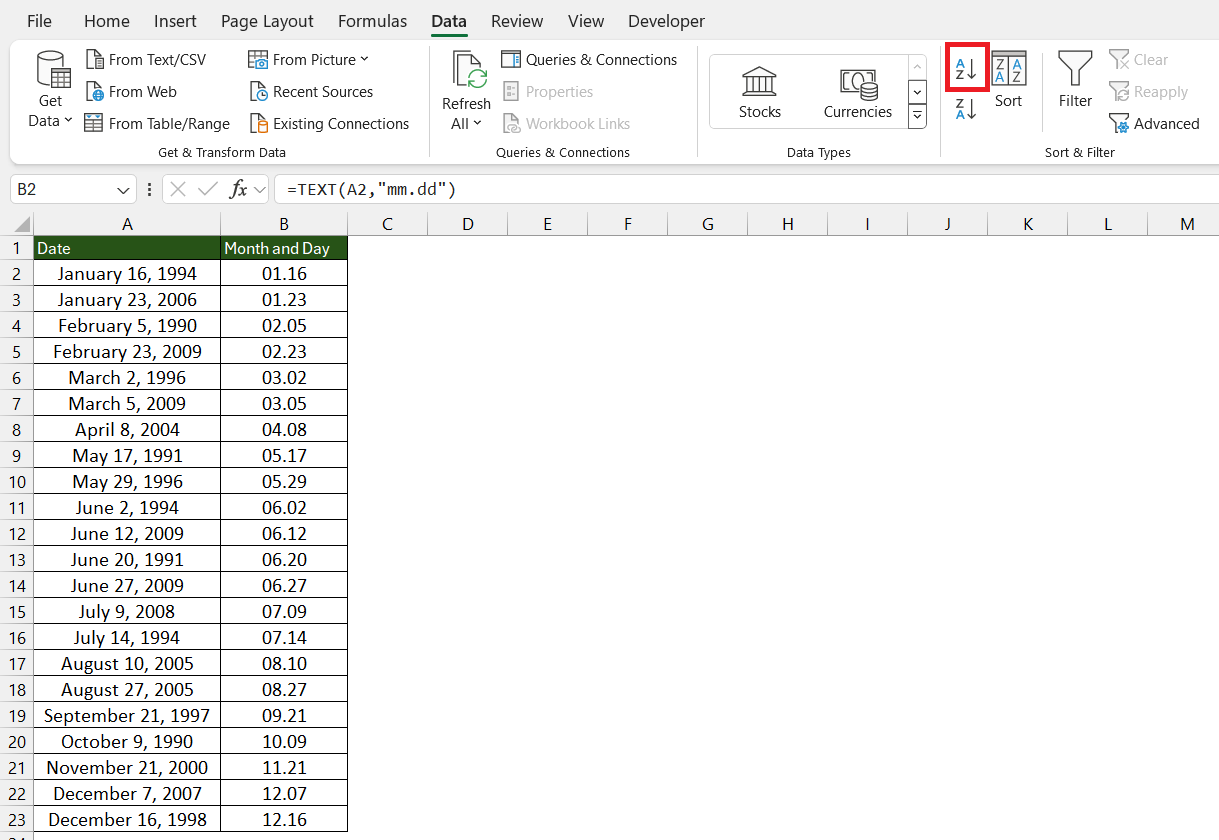 Ascending in Excel