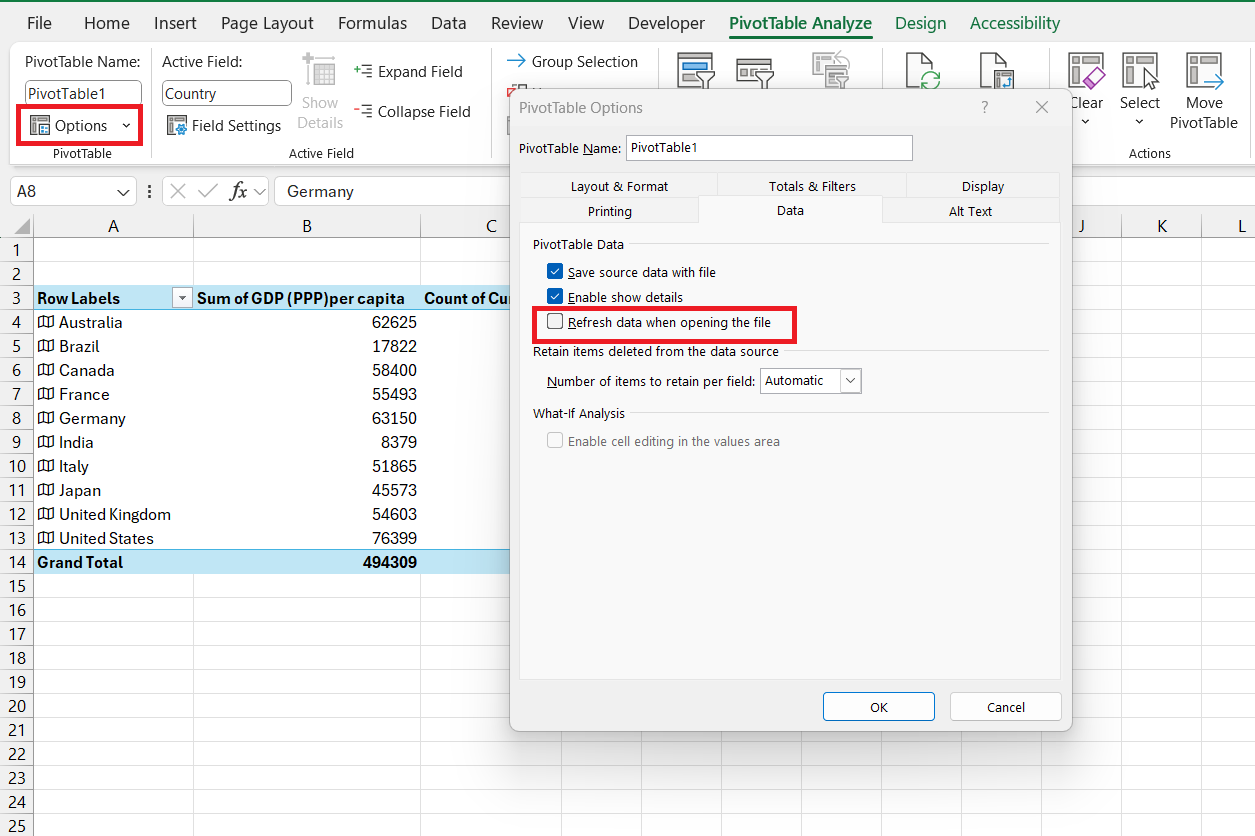 image and data type in pivot table