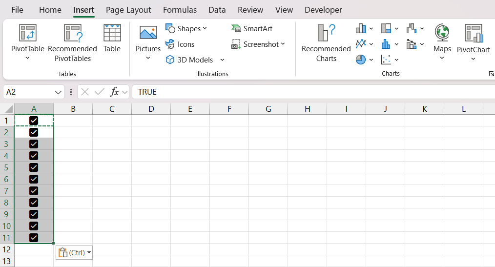 checkbox within cell