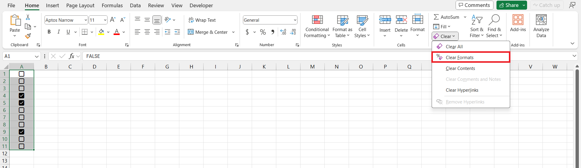 checkbox within cell