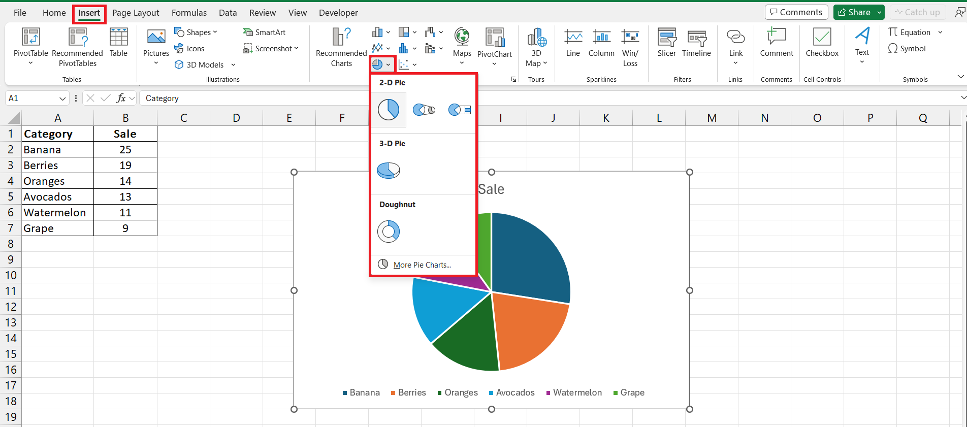 pie chart in excel