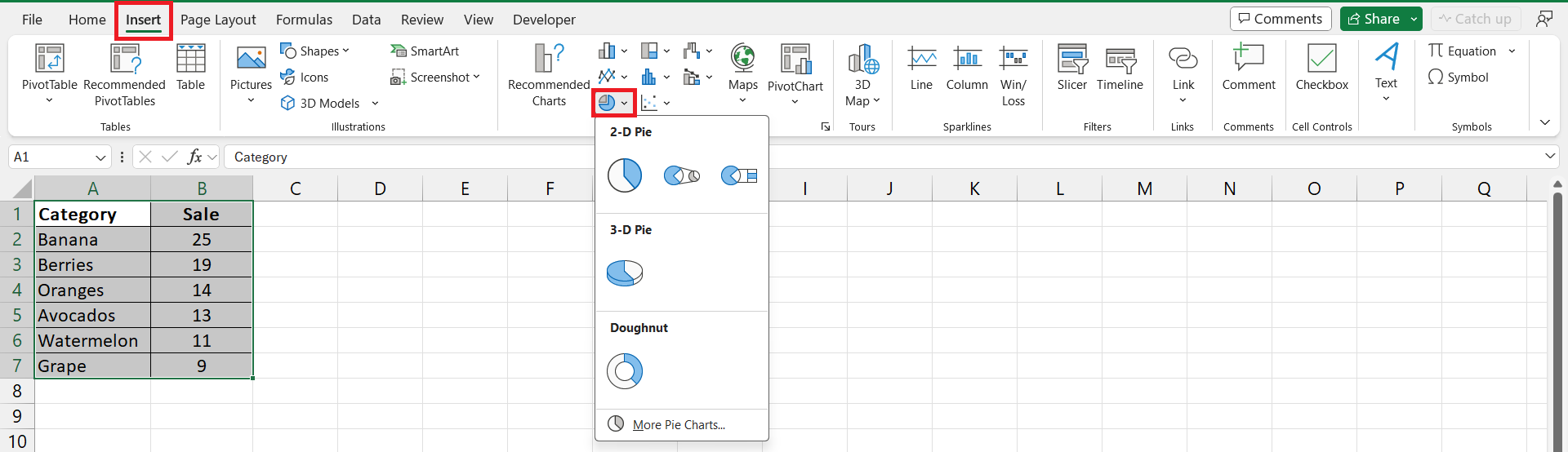 pie chart in excel