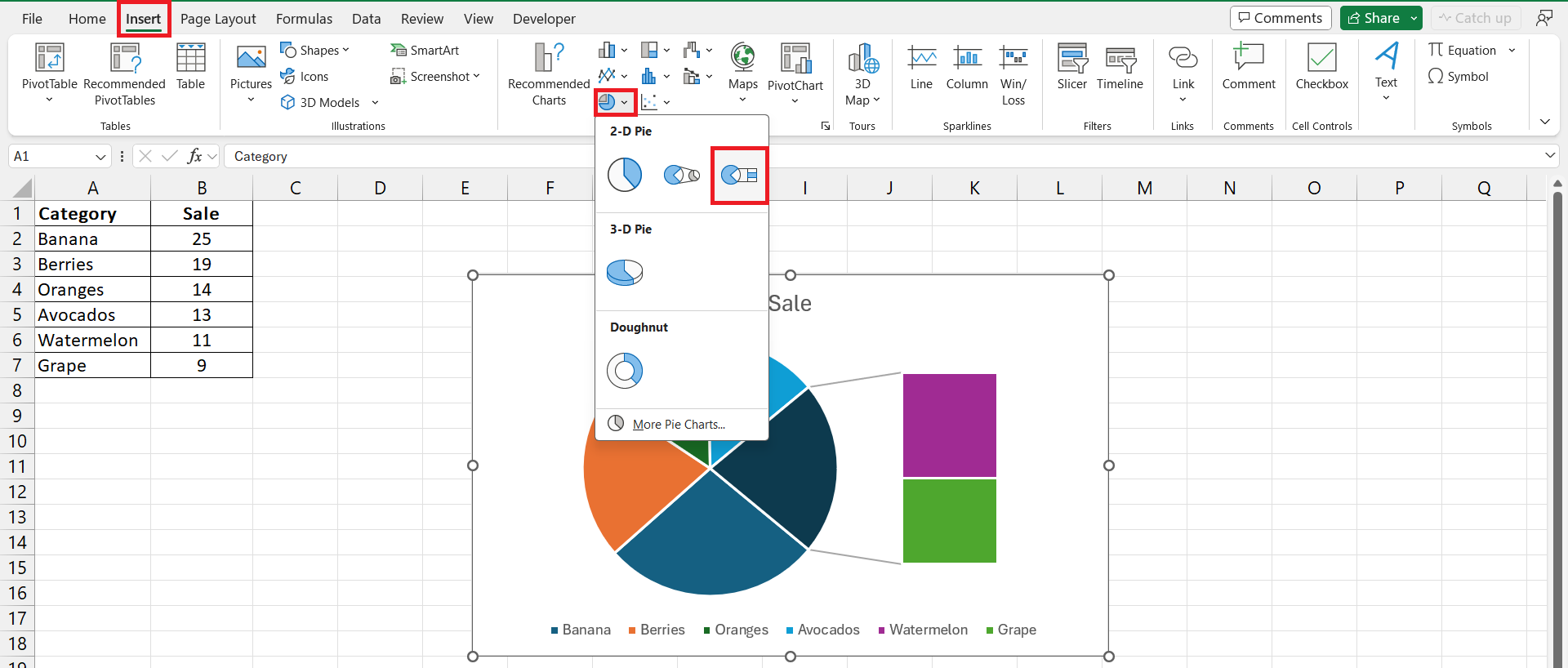 pie chart in excel