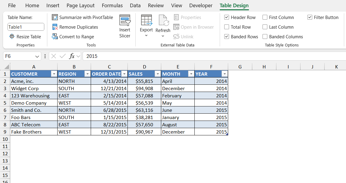 Types of Tables in Excel