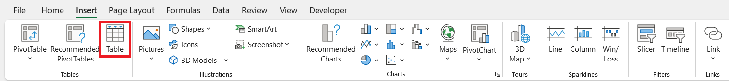 Types of Tables in Excel