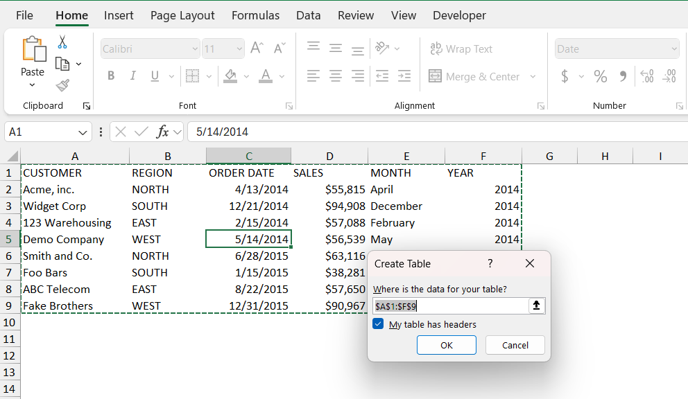 Types of Tables in Excel