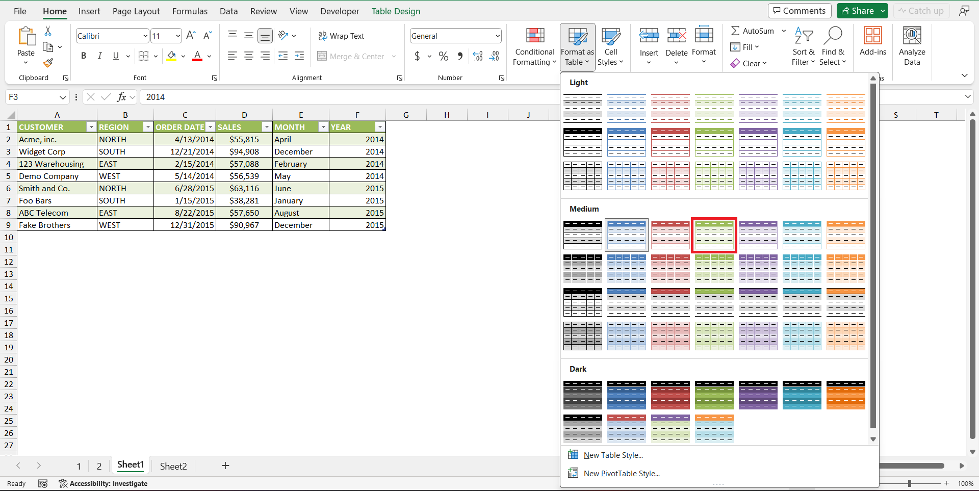 Types of Tables in Excel