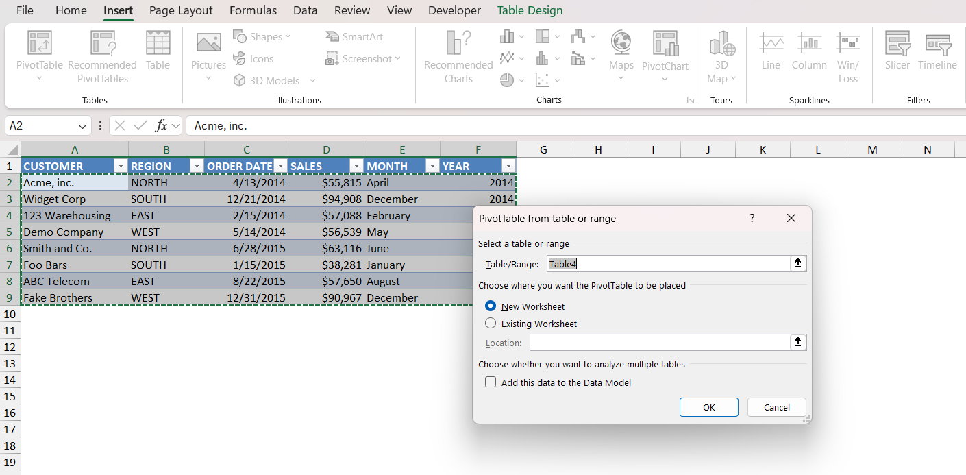 Types of Tables in Excel