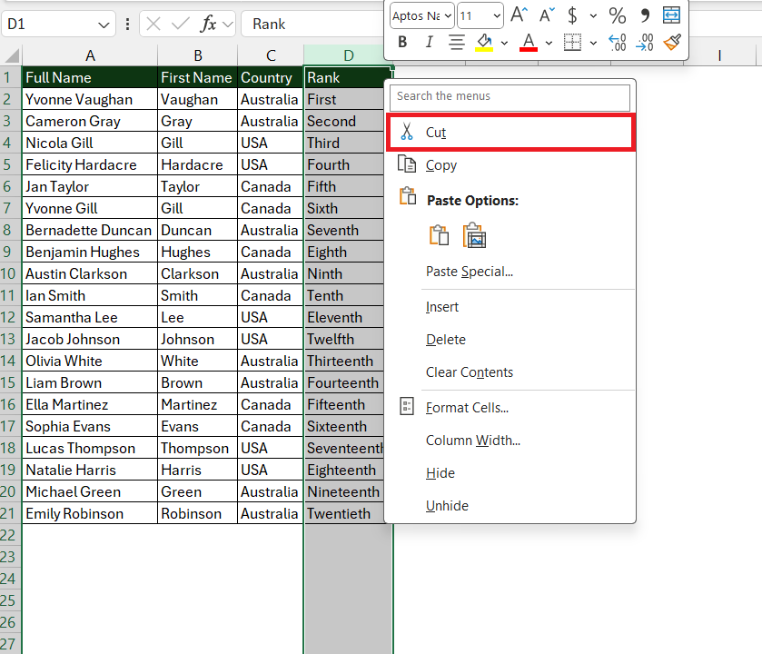 Swap Columns in Excel