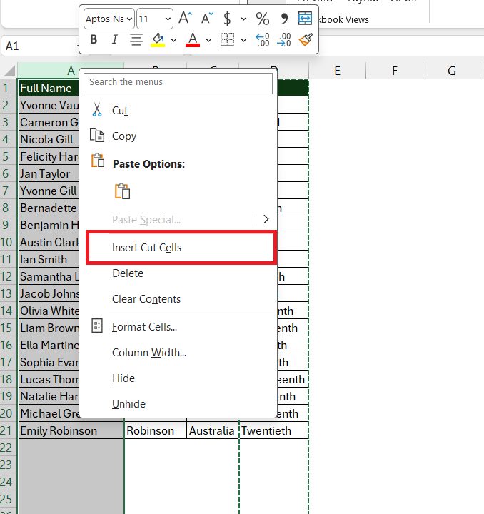Swap Columns in Excel