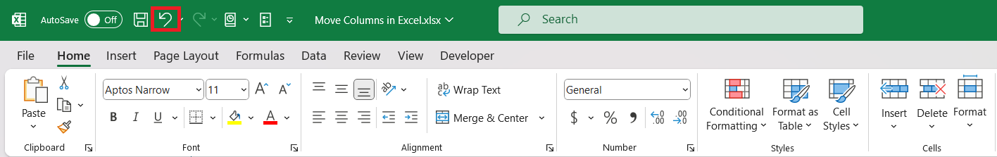 Swap Columns in Excel