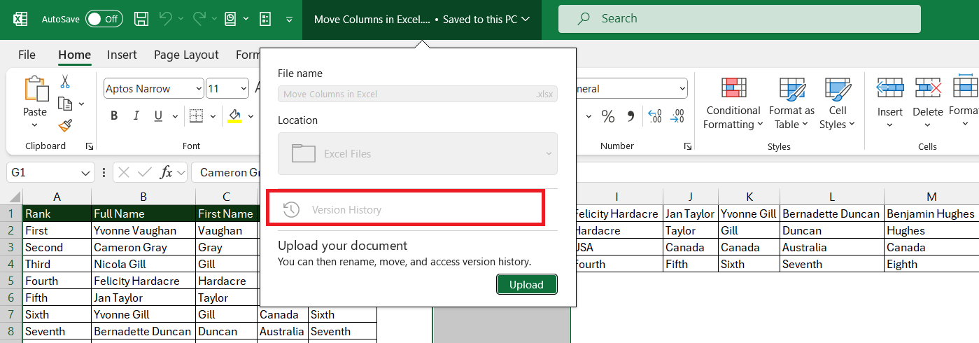 Swap Columns in Excel