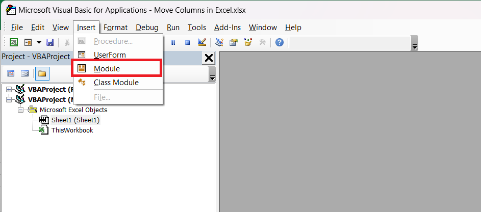 Swap Columns in Excel