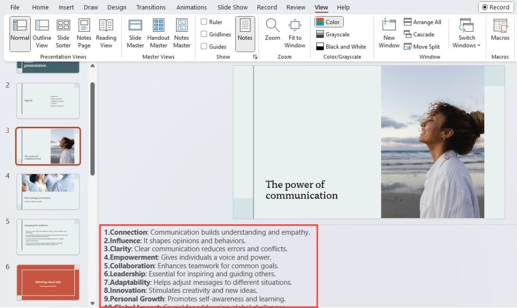 Speaker Notes in PowerPoint